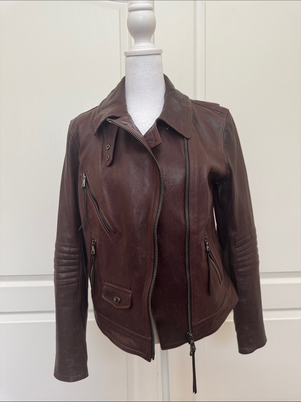 Coach Brown/cordovan Leather Asymmetrical Moto Jacket - Women's